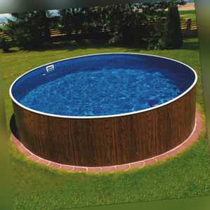 Azuro Rundbecken Ø 460 x 120cm Holzoptik Stahlwand Pool Wärmepumpe Poolheizung