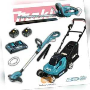 Makita Akku Garten Set DLM382 Rasenmäher DUH523Z DUR181Z, 2 Akkus 18V und DC18RD