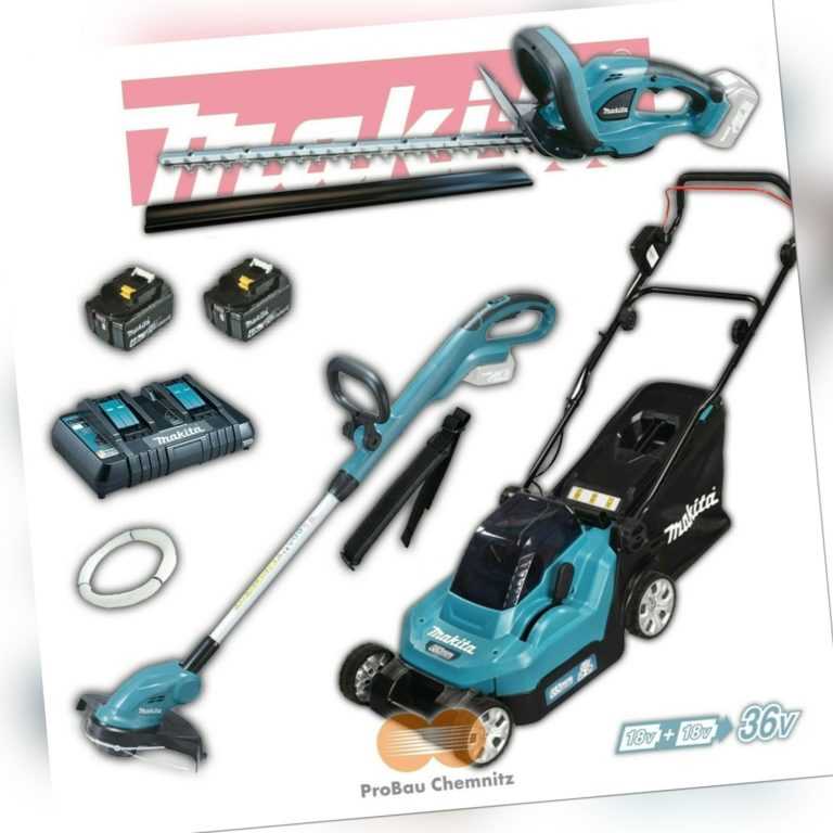 Makita Akku Garten Set DLM382 Rasenmäher DUH523Z DUR181Z, 2 Akkus 18V und DC18RD