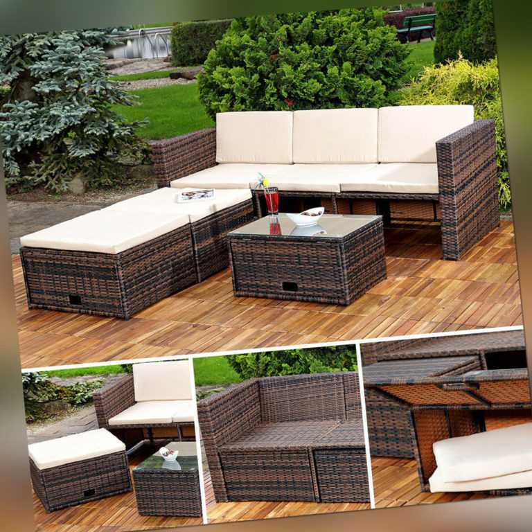 Lounge Gartenset Rattanmöbel Polyrattan Sitzmöbel Set Sofa Tisch 2 Hocker braun