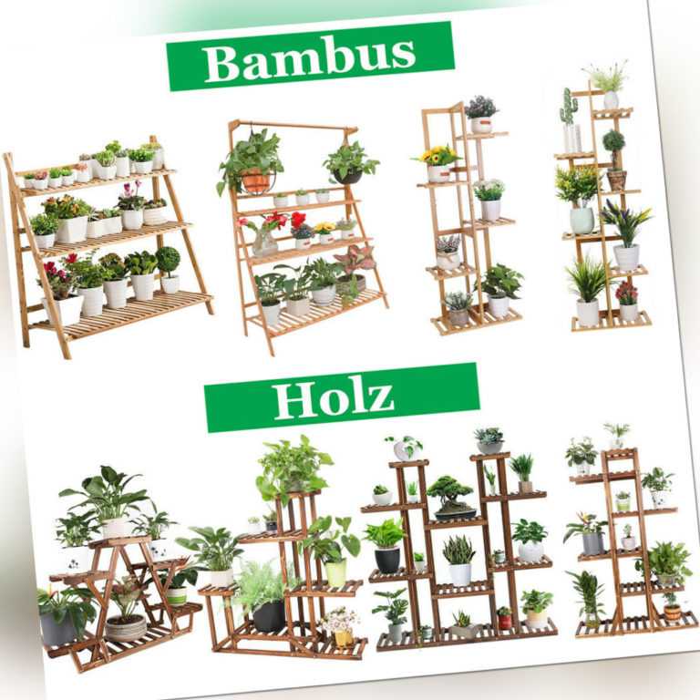 Holz Bambus Blumentreppe Pflanzentreppe Blumenleiter 3-11 Etagen Blumenständer