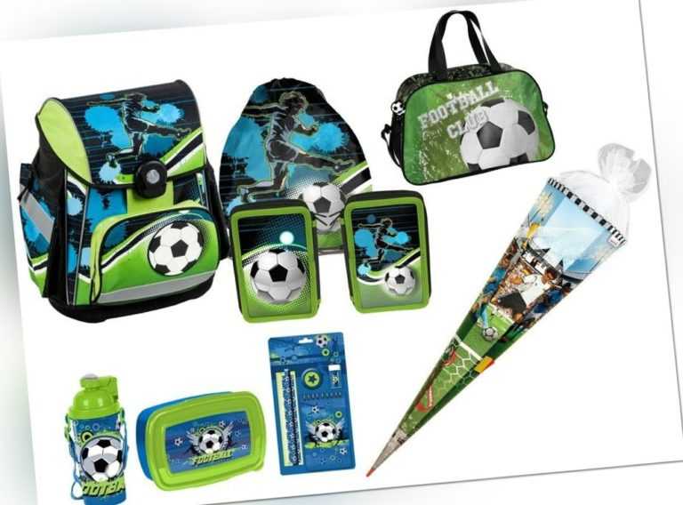 Fußball Schulranzen SET 8tlg Schulrucksack Tornister für Jungen Federmäppchen