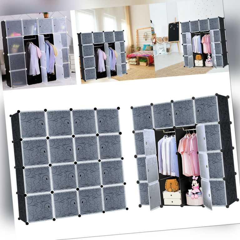 DIY Regalsystem Kleiderschrank Garderobe Steckregal Standregal + Türen 16 Boxen