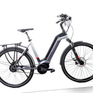 28 Zoll TechniBike City Pedelec E Bike Riemen Antrieb Nu Vinci grau rot Gr.L