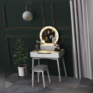 HOMCOM Dressing Table Set With Mirror & Stool 10 LED Bulbs Makeup Dresser Desk