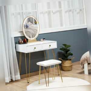 HOMCOM Dressing Table Set With LED Mirror & Stool 2 Drawers Makeup Desk