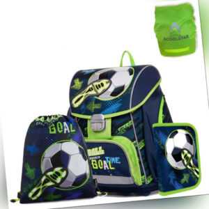 Fussball Schulranzen für Jungen SET 4tlg Schulrucksack Federmäppchen,Regenschutz