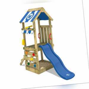WICKEY Spielturm Klettergerüst FunkyFlyer Kletterturm mit blauer Rutsche & Plane