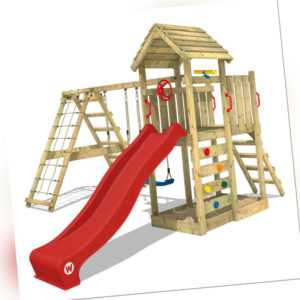 WICKEY Spielturm Klettergerüst RocketFlyer mit Doppelschaukel & roter Rutsche