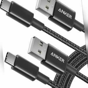 Anker 2 Stück 1,8 m Nylon Type C Ladekabel Schwarz für Samsung Galaxy Huawei LG