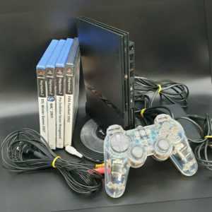 Playstation 2 PS2 Slim Konsole Schwarz mit Controller, LED Stand und 4 Spielen