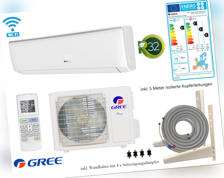 Split Klimaanlage GREE Bora 12000BTU 3,2kW WiFi R32 Klimagerät 5m Komplettset