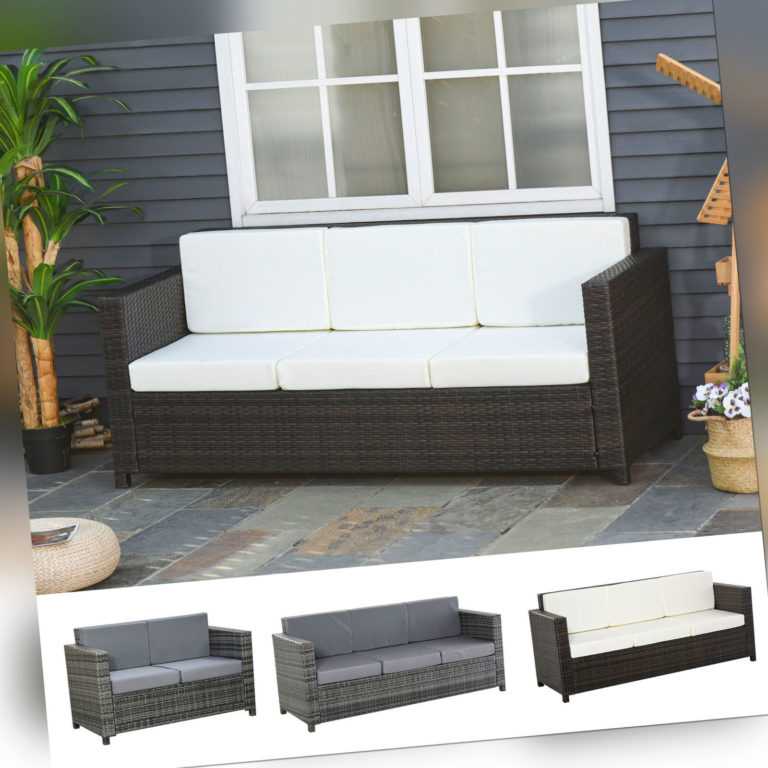 Outsunny Poly-Rattan Sofa mit Kissen 2-/3-Sitzer Garten Loungesofa