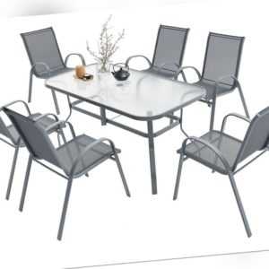 6+1 Sitzgruppe Gartenmöbel Gartengarnitur Tisch Stuhl mit holz Schwarz Gartenset