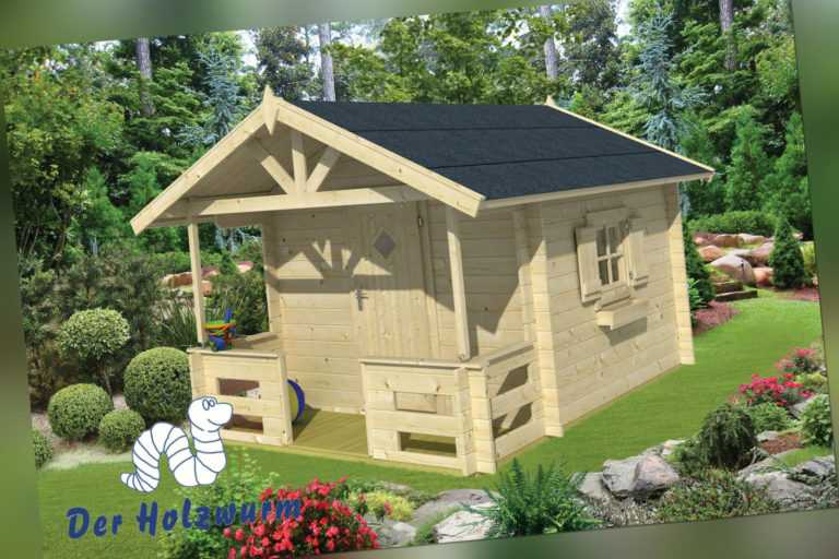 Kinderspielhaus Marii Blockhaus 235x310 cm Holzhaus 28mm Kinderhaus Terrasse Neu