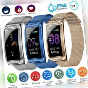Damen Smart Watch Bluetooth Armbanduhr Pulsuhr Tracker Sport Uhr für IOS Android