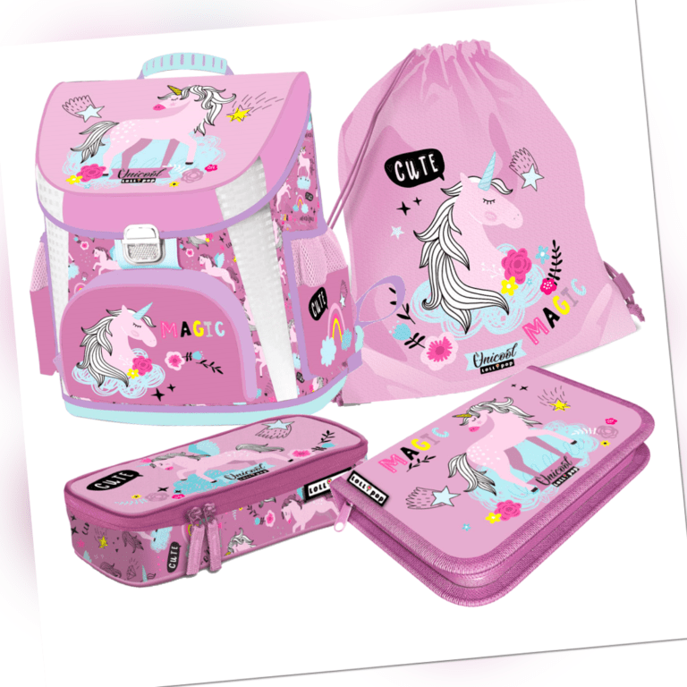 Unicorn Pferd Horse Pony Einhorn SCHULRANZEN RANZEN Tornister 4 Teile Set Tasche