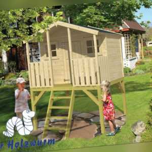 Kinderspielhaus Peter Pan Blockhaus 180x182cm Holzhaus 16mm Terrasse Holz Neu