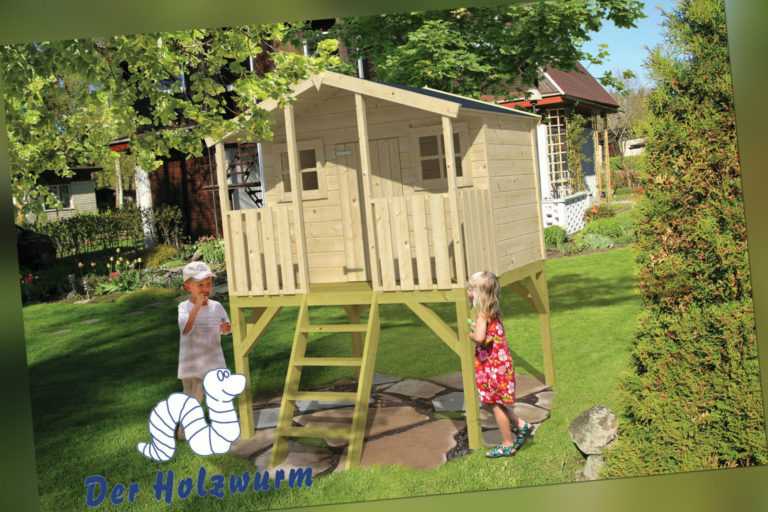 Kinderspielhaus Peter Pan Blockhaus 180x182cm Holzhaus 16mm Terrasse Holz Neu