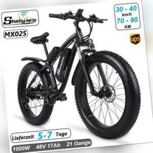 26 Zoll E Mountainbike 48V 1000W Elektrofahrrad Ebike Fat Bike Shimano 21G 816WH
