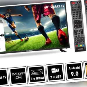 Elements Fernseher LED Android Smart TV 60" Zoll 4K UltraHD DVB-T2/S2, 2x Remote