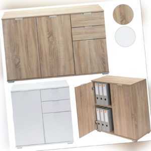 Sideboard Kommode Mehrzweckschrank Schubladen Holz Flur Eiche Weiß Matt DEUBA