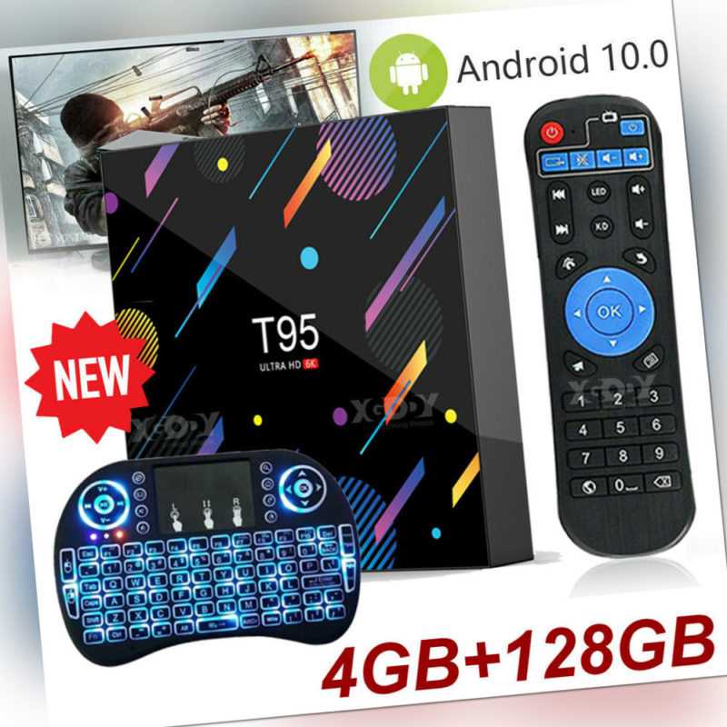 TV Box T95 Smart Android 10- Quad Core 4G+ 128GB HD 6K Media Player Netzwerk