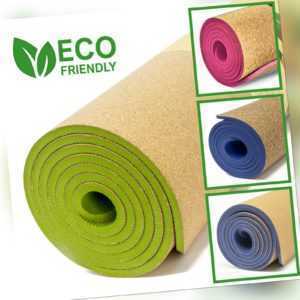 Yogamatte + Tragegurt aus Naturkork u. TPE Sport- Fitness- Gymnastikmatte 183cm