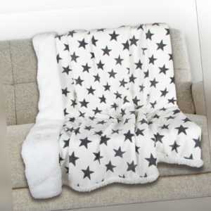 Flauschige Microfaser Wohndecke Kuscheldecke STERNE weiß 150x200