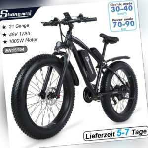 E Mountainbike 48V 1000W 26 Zoll Elektrofahrrad Ebike Fat Bike Shimano 21G 816WH
