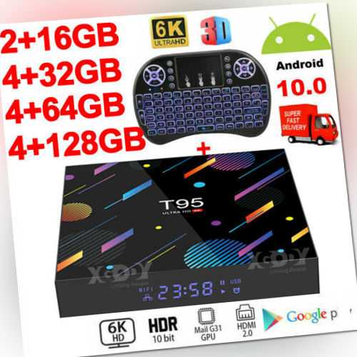 T95 Android 10 32/64/128G Quad Core Smart TV BOX Netzwerk Media Player Tastatur