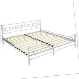 180x200cm Schlafzimmerbett Bettgestell Metall Bett Doppelbett weiß + Lattenrost