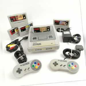 Super Nintendo Konsole : 2 Controller, 5 Spiele u. Kabel | SNES PAL Console