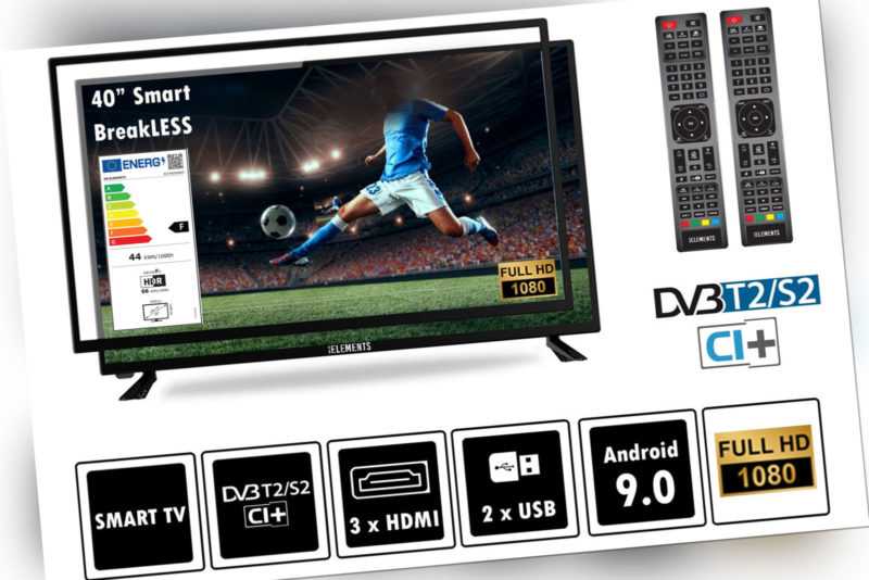 KB Elements Fernseher LED Android Smart TV 40" Zoll Full HD DVB-T2/S2, bruchfest