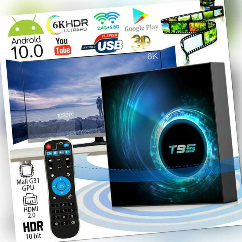 6K T95 TV-Box Android 10.0 LED H616 Quad-Core 2GB+16GB 2,4 G 5 G WiFi BT5.0 B4K0