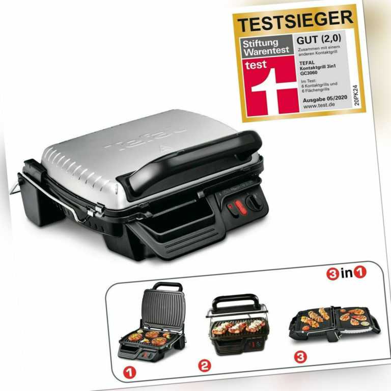 Tefal GC3060 3in1 Kontaktgrill Tischgrill mit Überbackfunktion 2000W Edelstahl
