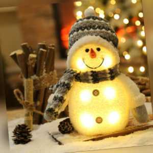 Deko Schneemann LED Beleuchtung Weihnachten Figur Weihnachtsdeko grau Winter