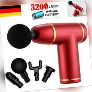 Electric Massage Gun Massagepistole Massager Muscle Massagegerät mit 4 Köpfe Rot