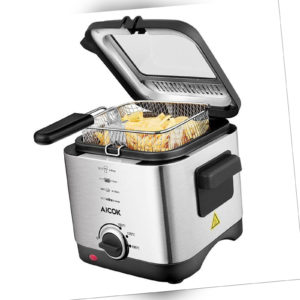 Mini Fritteuse Friteuse Fritöse Edelstahl 900W 1,5 L Temperaturkontrolle 190°C