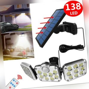 138LED Solarleuchte mit Bewegungsmelder Außen Lampe Fluter Sensor Strahler Licht