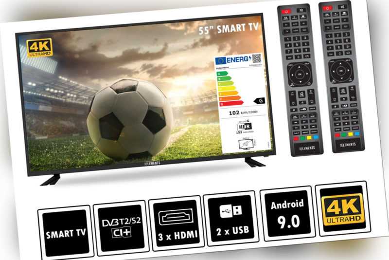 KB Elements Fernseher LED Android Smart TV 55" Zoll 4K UHD DVB-T2/S2 2x Remote
