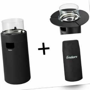 Enders Heizpilz Nova LED M Black Gas Heizer + Tisch 3-er Set + Wetterschutzhülle