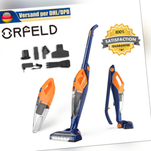 ORFELD® Staubsauger Akku Handstaubsauger kabellos Wandladestation beutellos DE