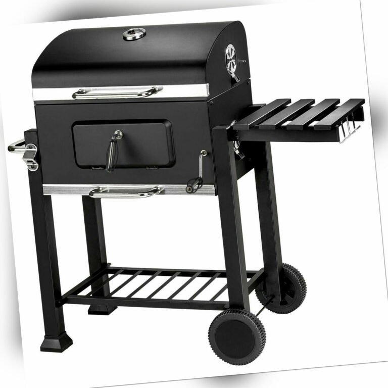 Holzkohlegrill BBQ Holzkohle Barbecue Grill Gartengrill Grillwagen Ablage Räder