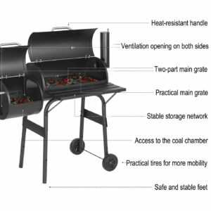 EUGAD Holzkohlegrill Barbecue Smoker Grillwagen 2 Kammern Standgrill mit Räder