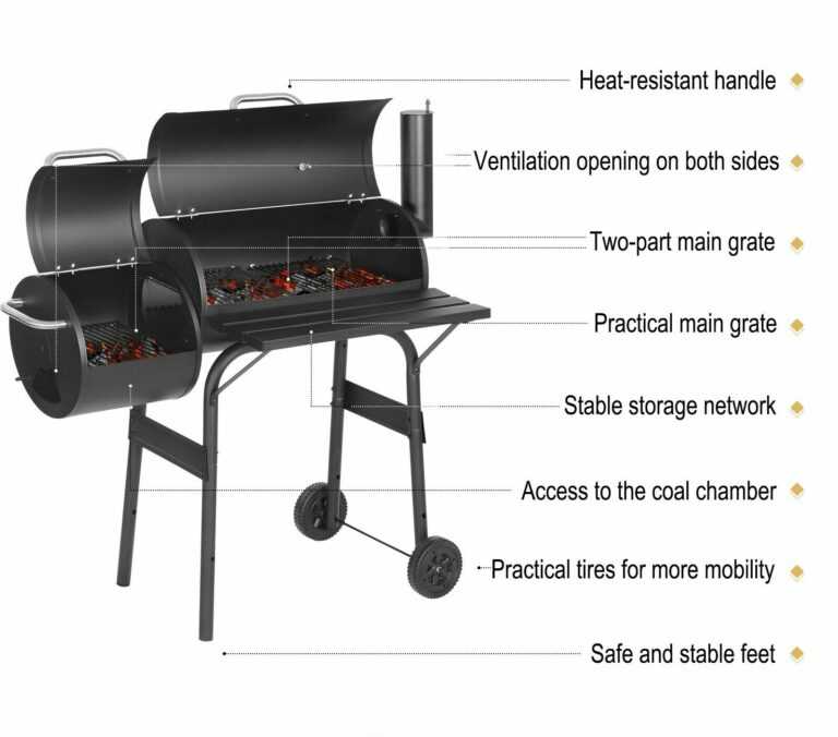 EUGAD Holzkohlegrill Barbecue Smoker Grillwagen 2 Kammern Standgrill mit Räder