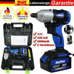 Akku Schlagschrauber Tool 21V mit 6.0AH Akku + LADEGERÄT + NÜSSE Für AUTOREIFEN/