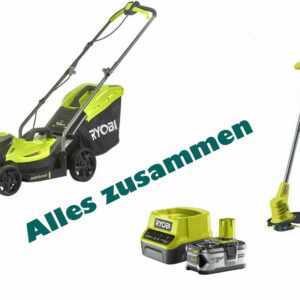 SET Ryobi Akku-Rasenmäher ONE+ | Ryobi Akku-Rasentrimmer | Akku | Ladegäret