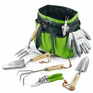 Gartenwerkzeug Set 7in1 Geräte rostfrei Edelstahl Holzgriff Werkzeugbeutel inkl.