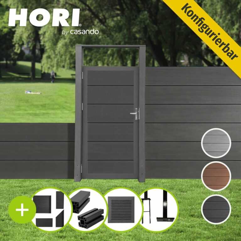 HORI Zaun WPC Komplettset XXL Sichtschutzzaun inkl. Pfosten + Stahlkonsole | Tür